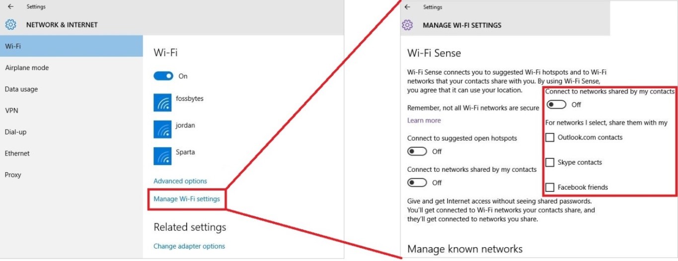 manage wifi settings windows 10