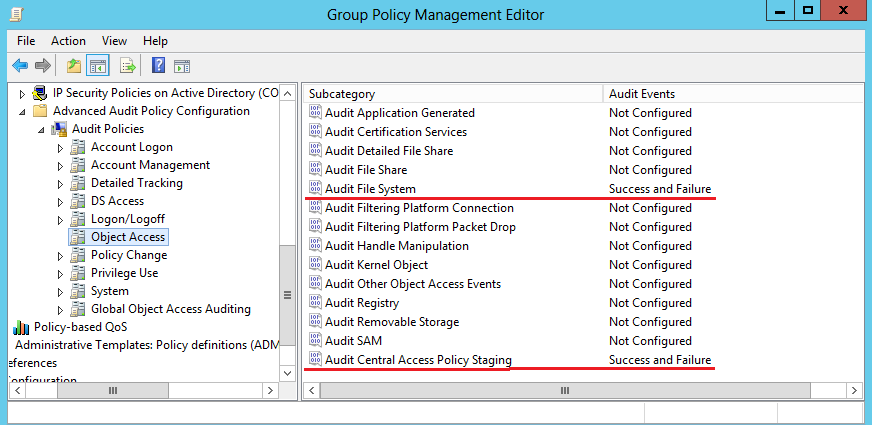 Audit Central Access Policy Staging